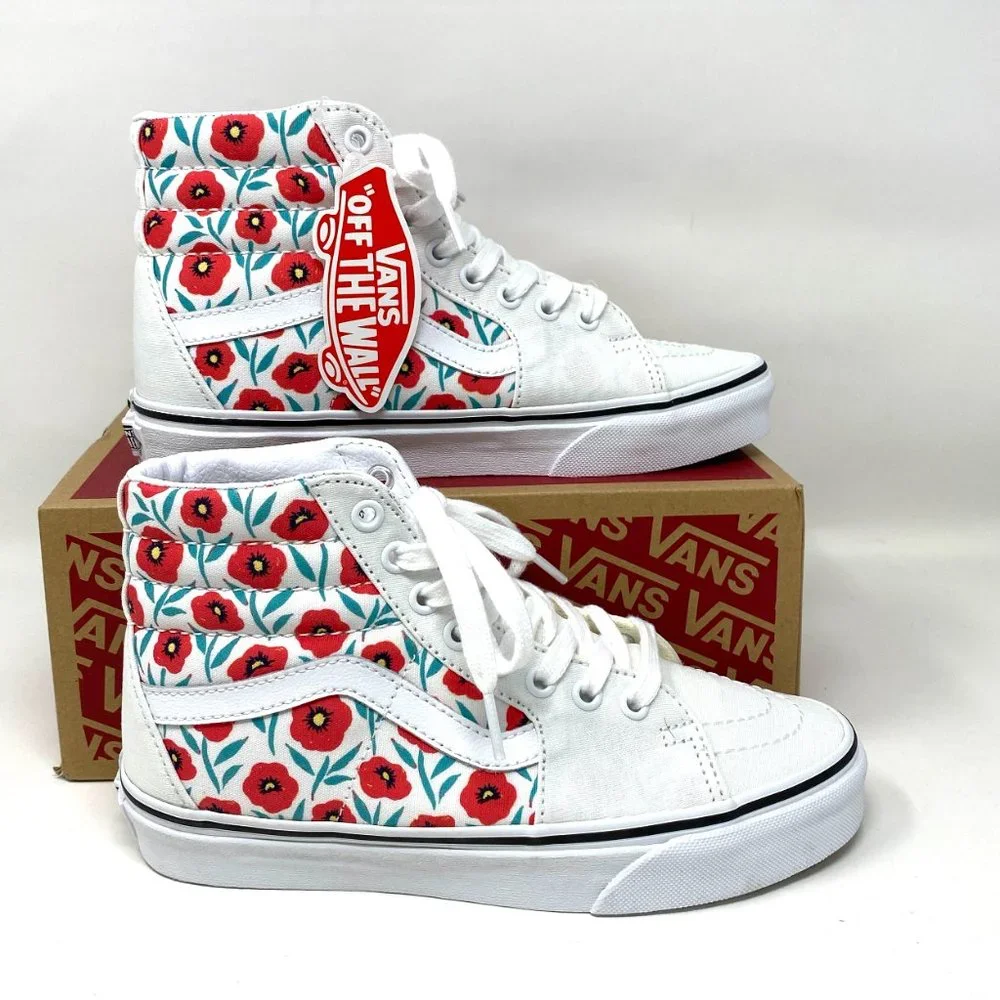 💖MEGA SALE💖VANS Sk8-HI Womens  Flowers White Leather  Cushion  VN0A5HXV891